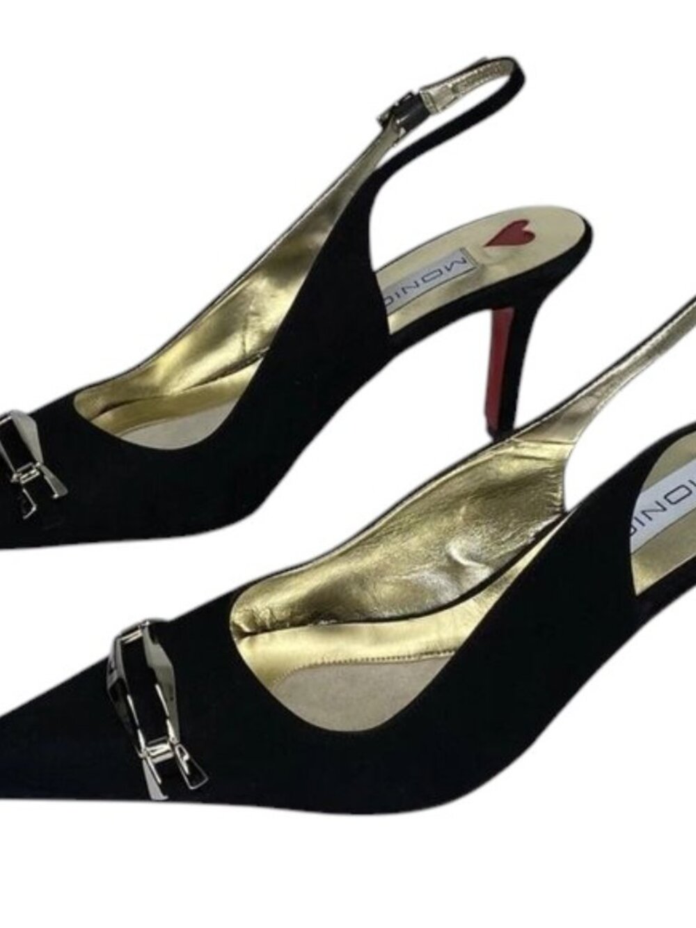 NEW MONIQUE Women’s Suede Slingback Pointed Toe High-Heel Pumps – Black–Size 10M - Picture 4 of 7